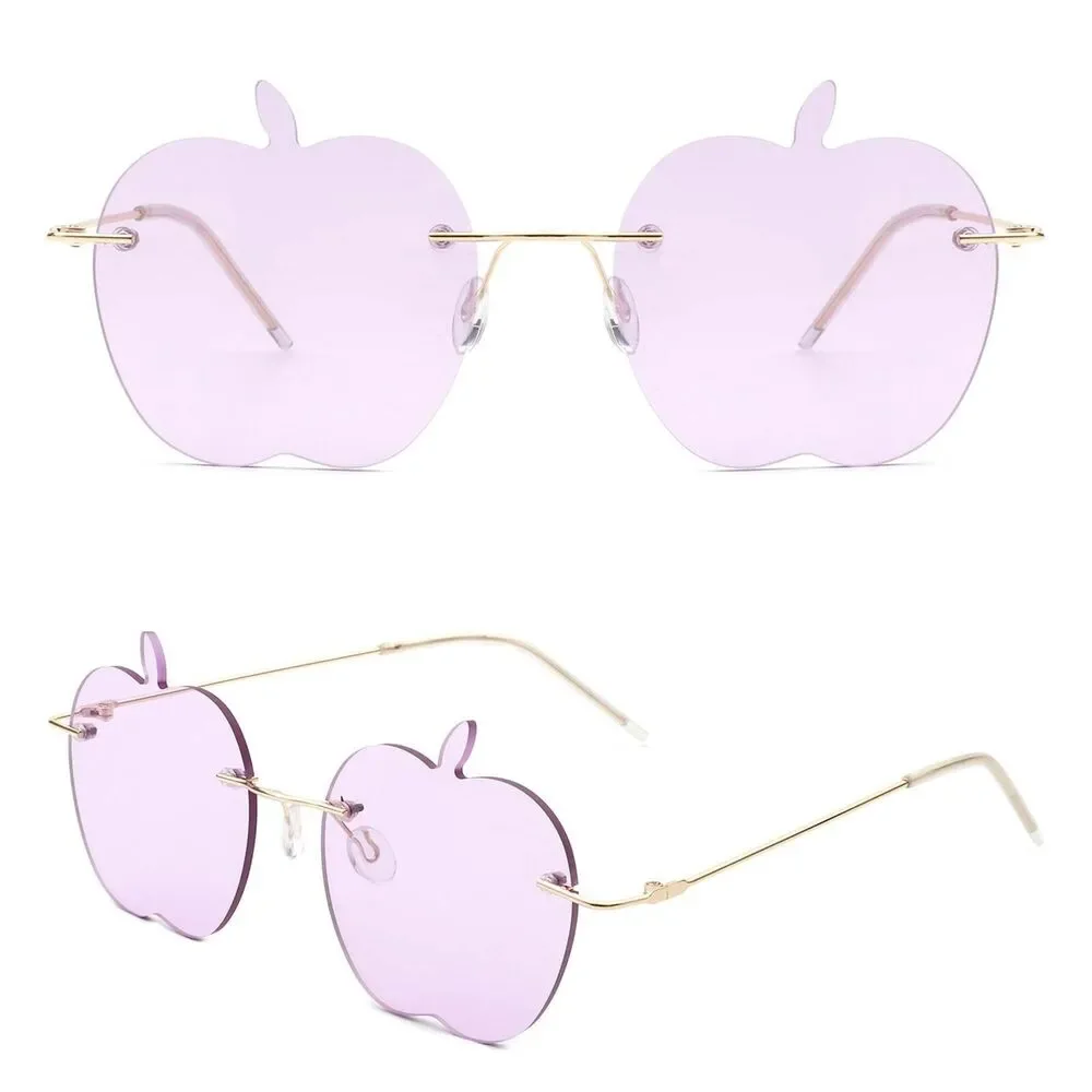 Funky Chic Rimless Apple Shape Purple Sunglasses Party Fun Vibes